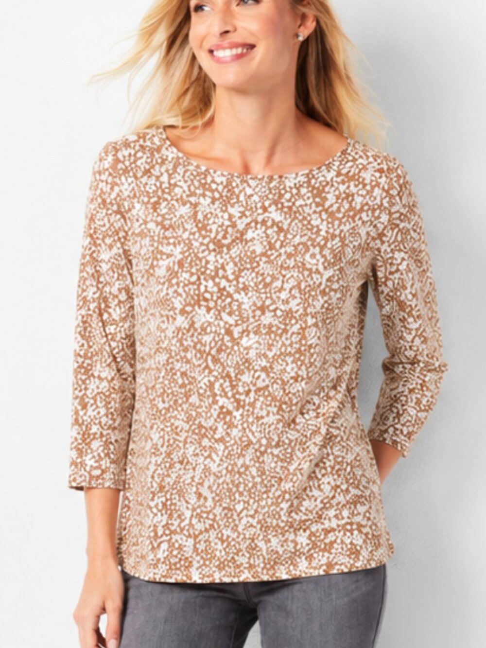 Talbots Cotton Blend 3/4 Sleeve Bateau Top